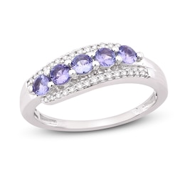 Natural Tanzanite Anniversary Ring 1/8 ct tw Diamonds 14K White Gold