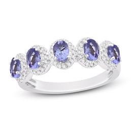 Natural Tanzanite Anniversary Ring 1/4 ct tw Diamonds 14K White Gold