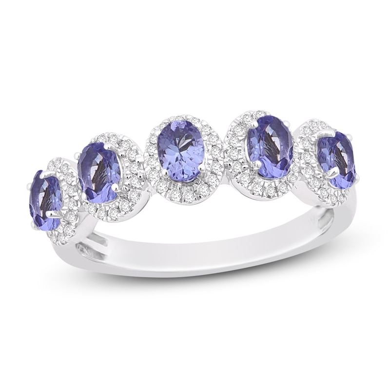 Main Image 1 of Natural Tanzanite Anniversary Ring 1/4 ct tw Diamonds 14K White Gold