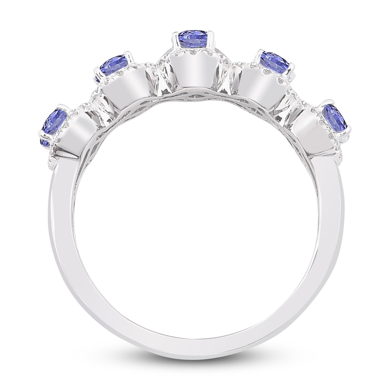 Main Image 3 of Natural Tanzanite Anniversary Ring 1/4 ct tw Diamonds 14K White Gold