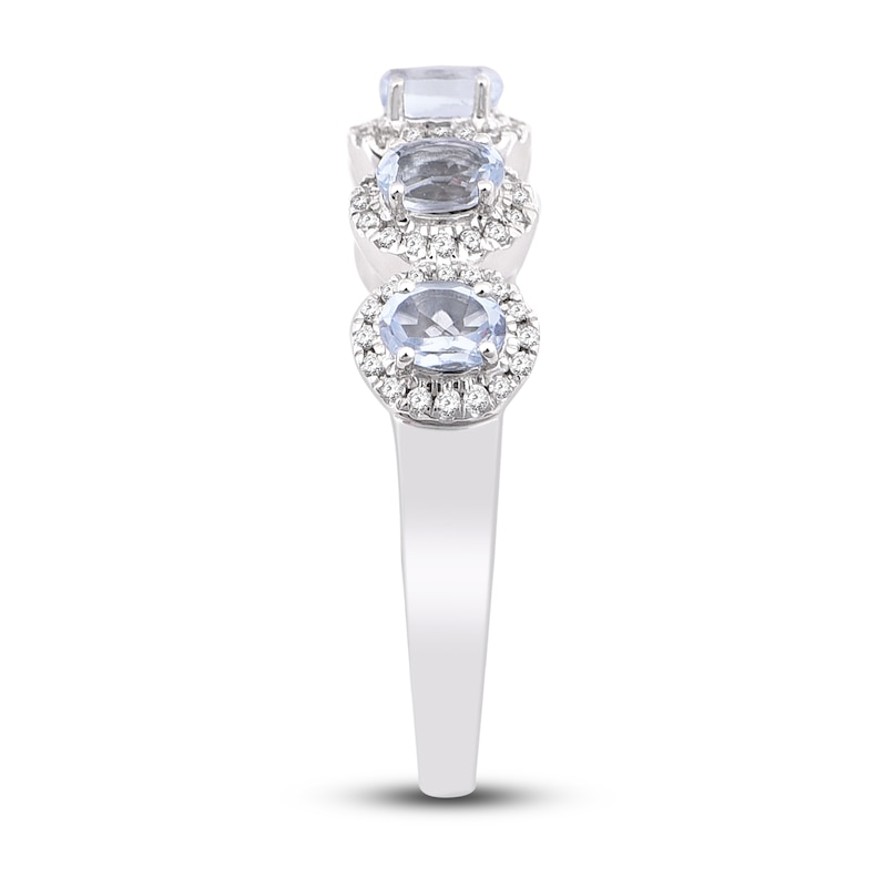 Main Image 2 of Natural Aquamarine Anniversary Ring 1/4 ct tw Diamonds 14K White Gold