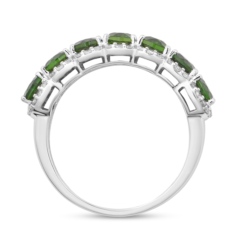 Main Image 3 of Natural Chrome Diopside Anniversary Ring 1/5 ct tw Diamonds 14K White Gold