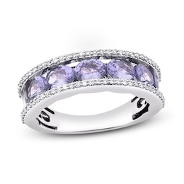 Natural Tanzanite Anniversary Ring 1/4 ct tw Diamonds 14K White Gold