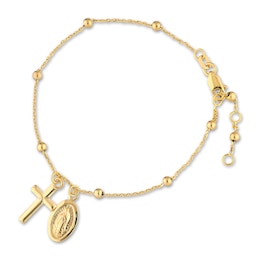 Virgin Mary/Cross Bracelet 14K Yellow Gold 7.25&quot;