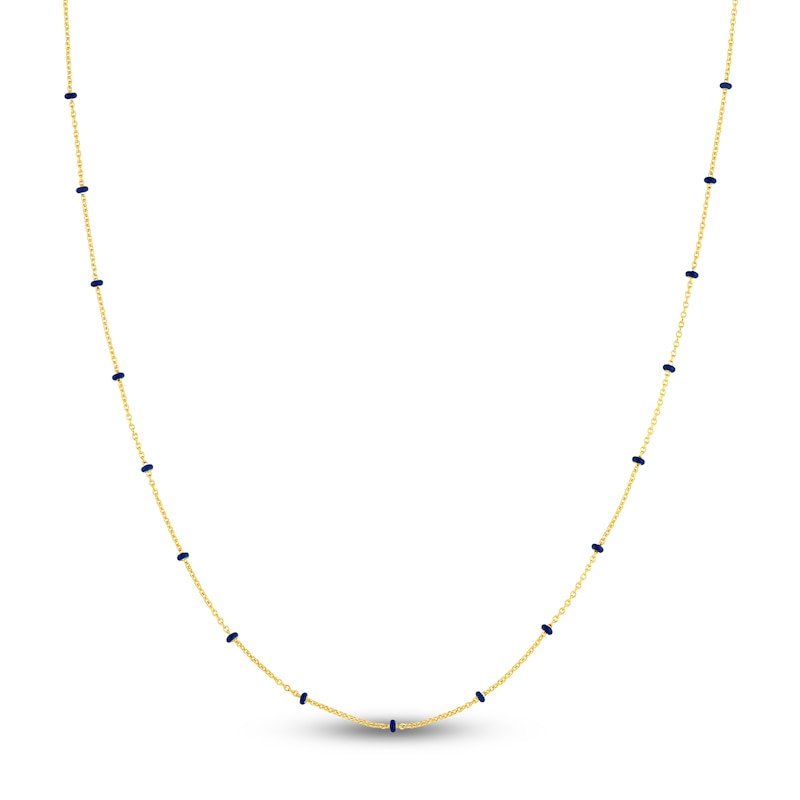 Solid Station Necklace Navy Blue Enamel 14K Yellow Gold 18