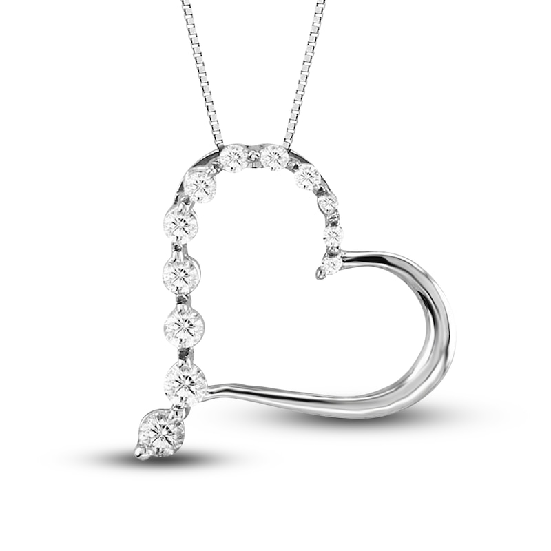 Main Image 1 of Diamond Heart Pendant Necklace 1/2 ct tw Round 14K White Gold 18&quot;