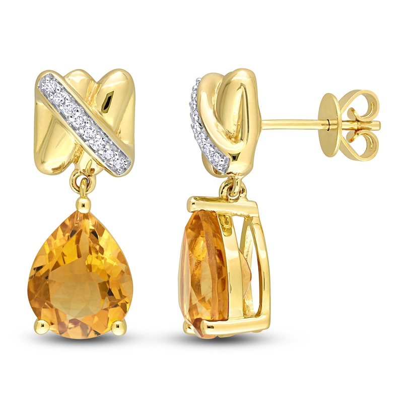 Y-Knot Natural Citrine Dangle Earrings 1/15 ct tw Diamond 14K Yellow Gold