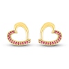 Thumbnail Image 1 of Lab-Created Ruby Heart Stud Earrings 10K Yellow Gold