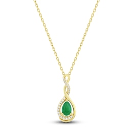 Natural Emerald Necklace 1/15 ct tw Diamonds 14K Yellow Gold 18&quot;