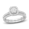 Thumbnail Image 1 of Diamond Double Halo Bridal Set 1/2 ct tw Emerald/Round 14K White Gold