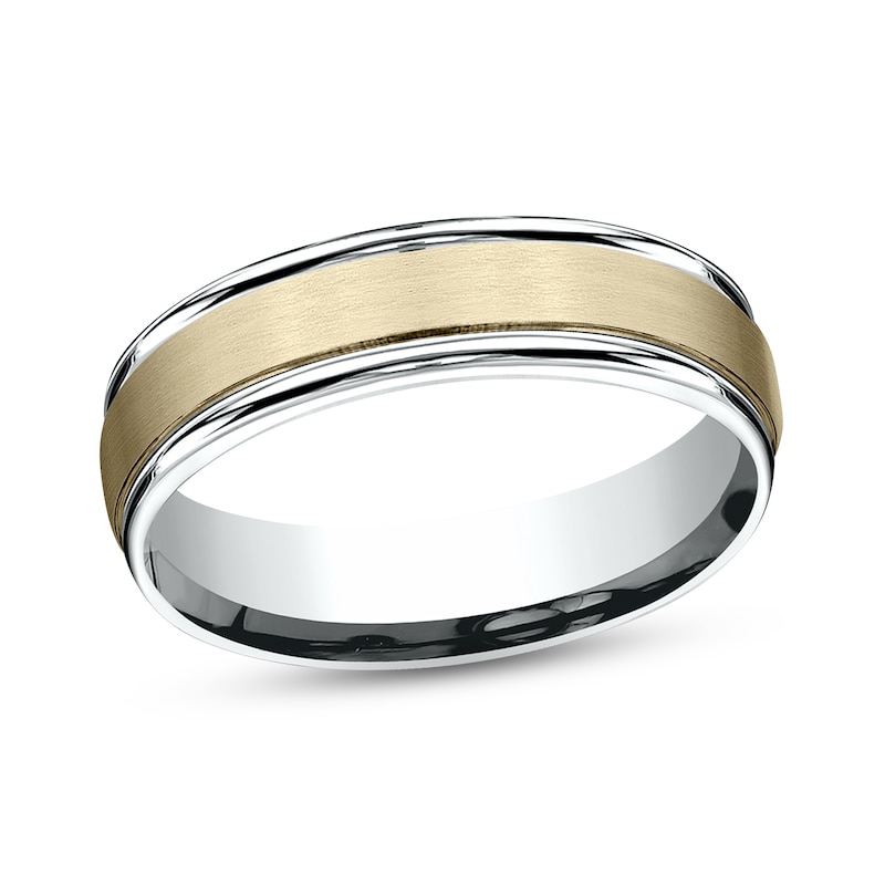 Satin Wedding Band 14K Two-Tone Gold 6.0mm