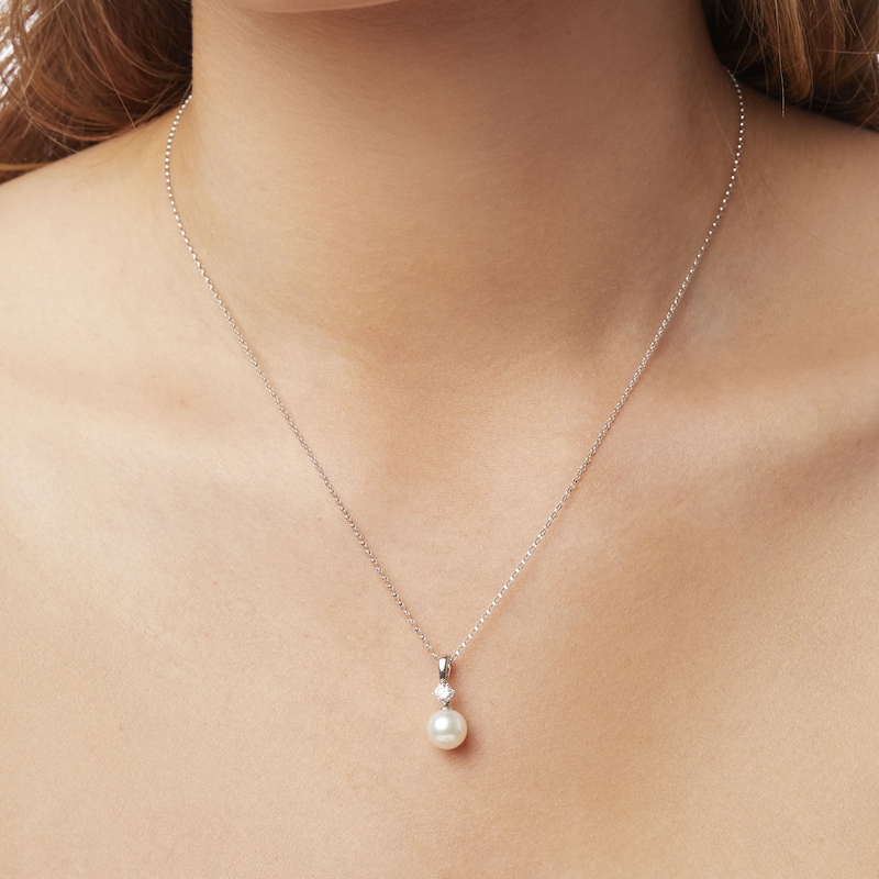 Main Image 4 of Yoko London White Akoya Cultured Pearl Necklace 1/5 ct tw Diamonds 18K White Gold 16-18&quot; Adjustable