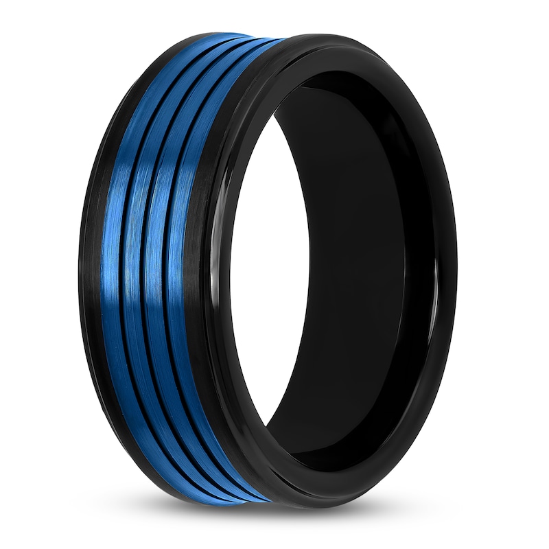 Main Image 2 of Men's Wedding Band Black & Blue Ion-Plated Tungsten 9.0mm