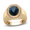 Thumbnail Image 0 of Men's Oval-Cut Natural London Blue Topaz & Diamond Ring 1/3 ct tw Round 14K Yellow Gold