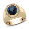 Thumbnail Image 1 of Men's Oval-Cut Natural London Blue Topaz & Diamond Ring 1/3 ct tw Round 14K Yellow Gold