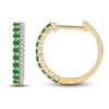 Thumbnail Image 1 of Natural Emerald Huggie Earrings 1/10 ct tw Diamonds 14K Yellow Gold