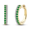 Thumbnail Image 2 of Natural Emerald Huggie Earrings 1/10 ct tw Diamonds 14K Yellow Gold