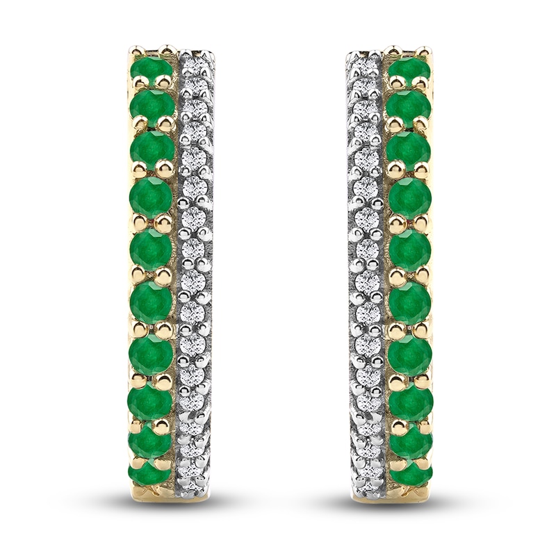 Main Image 3 of Natural Emerald Huggie Earrings 1/10 ct tw Diamonds 14K Yellow Gold