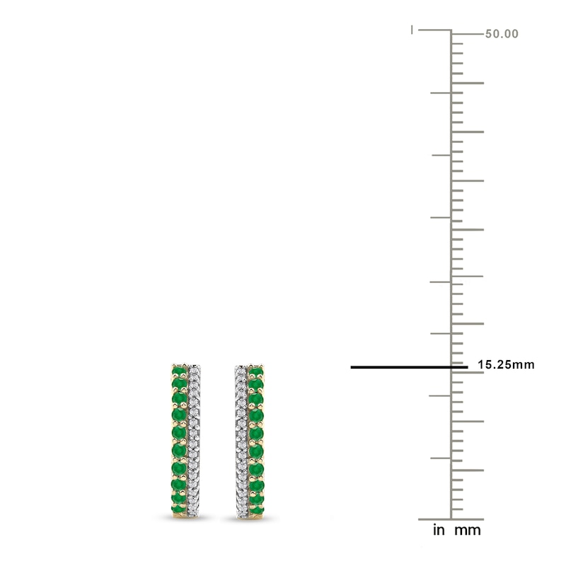 Main Image 4 of Natural Emerald Huggie Earrings 1/10 ct tw Diamonds 14K Yellow Gold