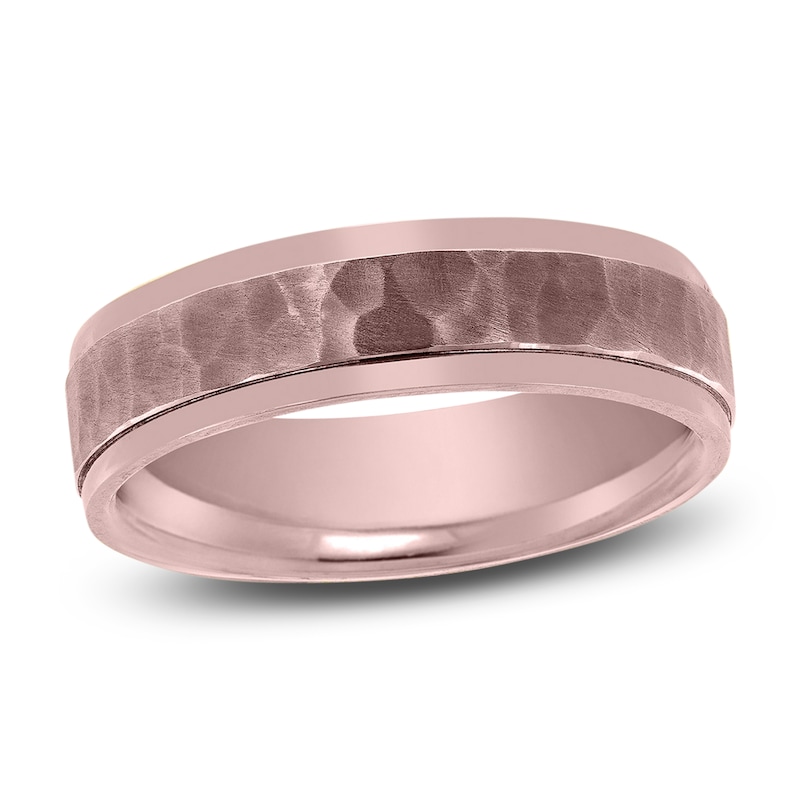 Hammered Beveled Wedding Band 14K Rose Gold 6mm