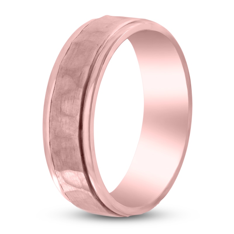 Main Image 2 of Hammered Beveled Wedding Band 14K Rose Gold 6mm