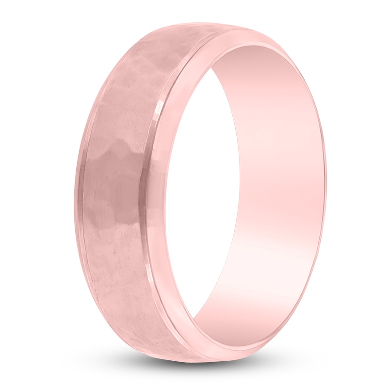 Main Image 2 of Hammered Beveled Wedding Band 14K Rose Gold 7mm