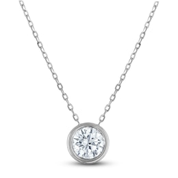 Certified Round-Cut Diamond Bezel-Set Solitaire Necklace 1/2 ct tw 14K White Gold 18&quot; (I1/I)