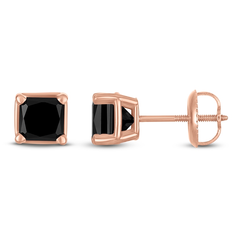 Princess-Cut Black Diamond Solitaire Stud Earrings 2 ct tw 14K Rose Gold