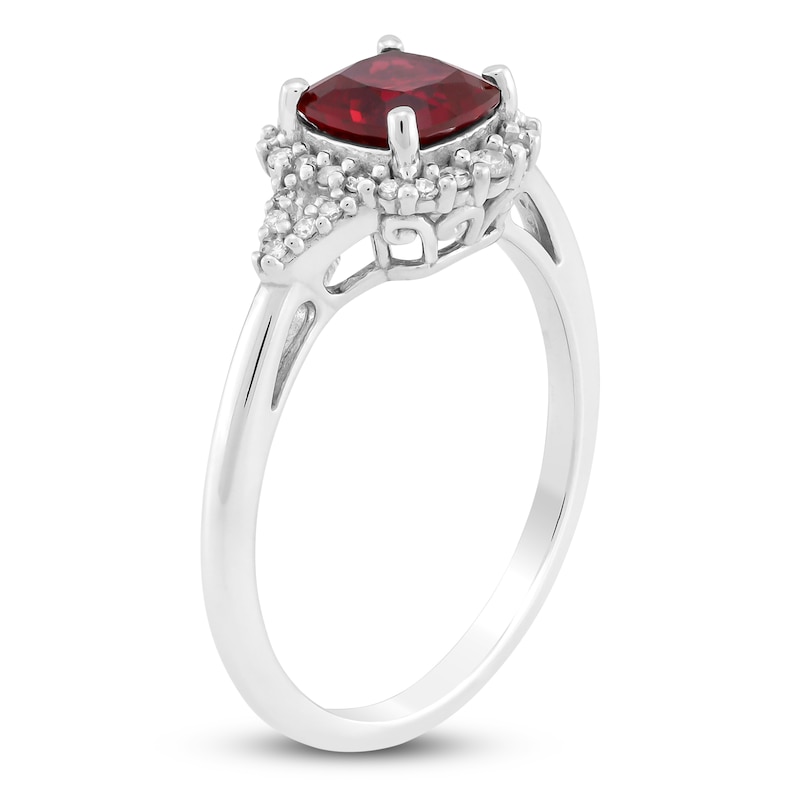 Main Image 2 of Cushion-Cut Lab-Created Ruby & Diamond Ring 1/6 ct tw 10K White Gold