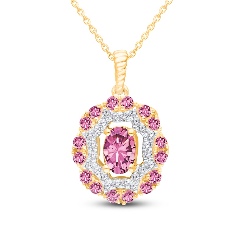 Kallati Oval-Cut Natural Pink Sapphire & Diamond Necklace 1/6 ct tw 14K Yellow Gold 18"