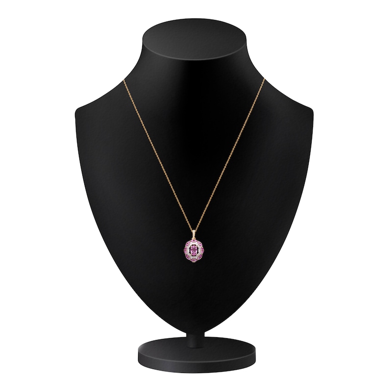 Kallati Oval-Cut Natural Pink Sapphire & Diamond Necklace 1/6 ct tw 14K Yellow Gold 18"