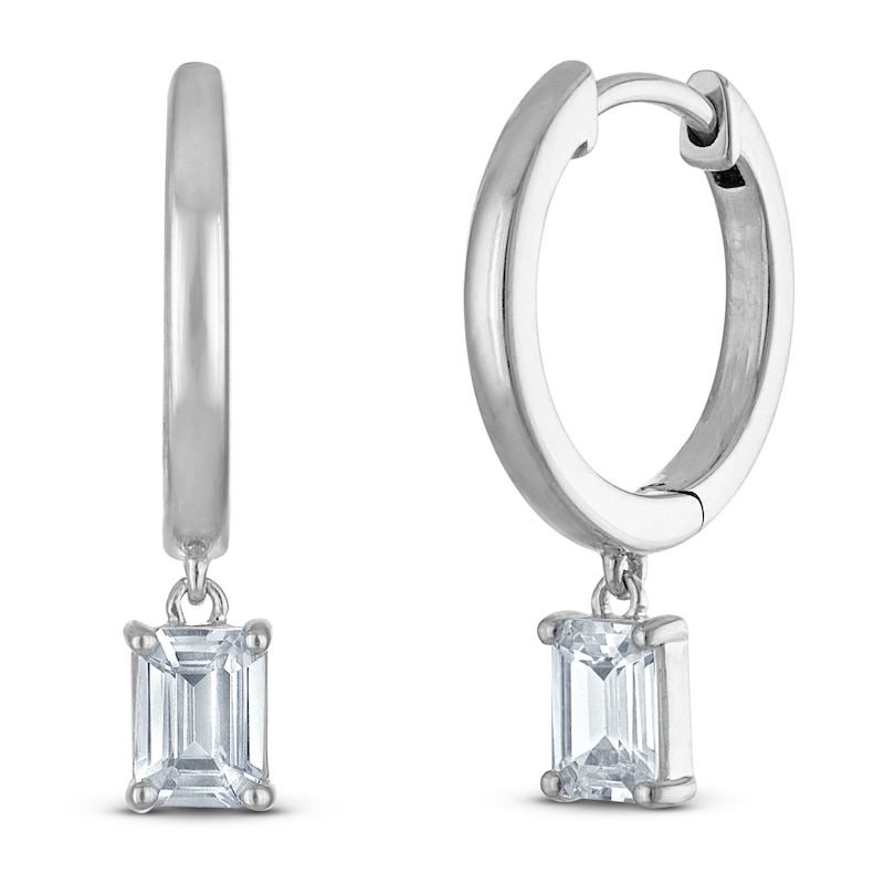 Main Image 2 of Certified Emerald-Cut Diamond Solitaire Dangle Hoop Earrings 1 ct tw 14K White Gold (I/I1)