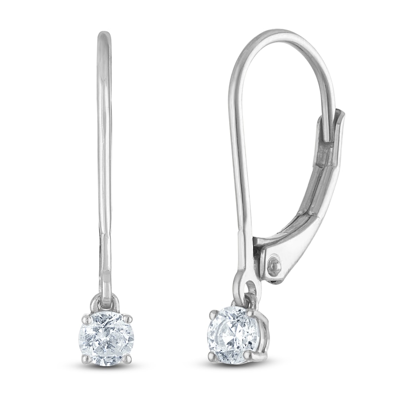 Main Image 2 of Certified Round-Cut Diamond Solitaire Drop Earrings 1/4 ct tw 14K White Gold (I/I1)