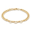 Thumbnail Image 1 of Italia D'Oro Heart Station Curb Chain Bracelet 14K Yellow Gold 7.5&quot;