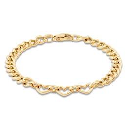 Italia D'Oro Heart Station Curb Chain Bracelet 14K Yellow Gold 7.5&quot;