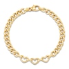 Thumbnail Image 2 of Italia D'Oro Heart Station Curb Chain Bracelet 14K Yellow Gold 7.5&quot;