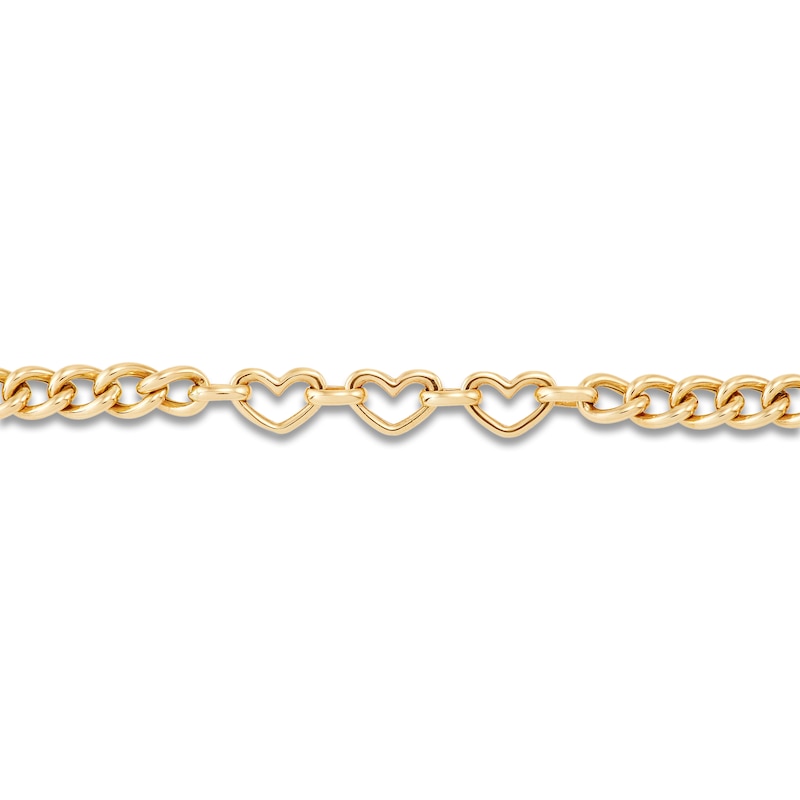 Main Image 5 of Italia D'Oro Heart Station Curb Chain Bracelet 14K Yellow Gold 7.5&quot;