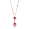 Thumbnail Image 1 of Le Vian Oval-Cut Natural Ruby Double Drop Necklace 3/8 ct tw Diamonds 14K Strawberry Gold 19&quot;