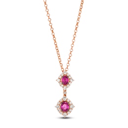 Le Vian Oval-Cut Natural Ruby Double Drop Necklace 3/8 ct tw Diamonds 14K Strawberry Gold 19&quot;