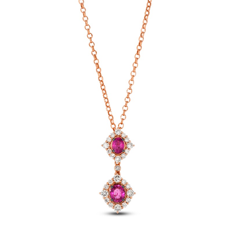 Le Vian Oval-Cut Natural Ruby Double Drop Necklace 3/8 ct tw Diamonds 14K Strawberry Gold 19"