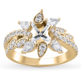 Certified Pear-Shaped & Round-Cut Diamond Sunburst Engagement Ring Setting 1 ct tw 14K Yellow Gold