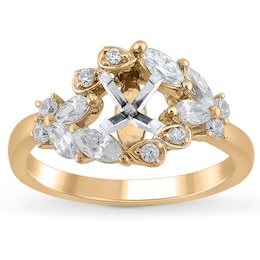 Certified Marquise & Round-Cut Diamond Flourish Engagement Ring Setting 3/4 ct tw 14K Yellow Gold