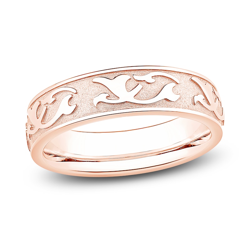 Main Image 1 of Men's Scroll Pattern Sandblast Wedding Band 18K Rose Gold 5.9mm