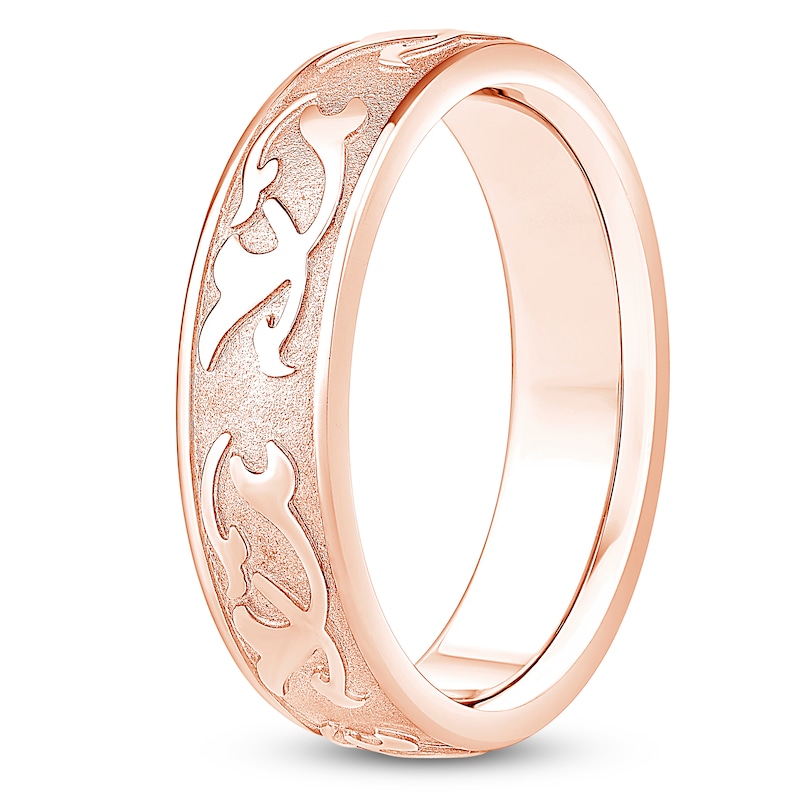 Main Image 2 of Men's Scroll Pattern Sandblast Wedding Band 18K Rose Gold 5.9mm