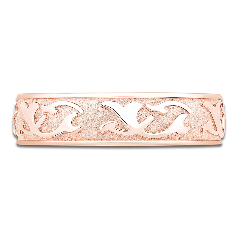 Main Image 3 of Men's Scroll Pattern Sandblast Wedding Band 18K Rose Gold 5.9mm