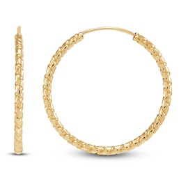 Twist-Pattern Endless Hoop Earrings 14K Yellow Gold 23mm