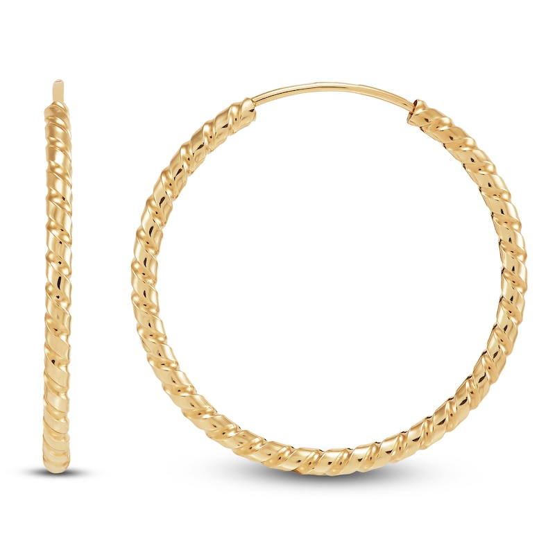 Main Image 1 of Twist-Pattern Endless Hoop Earrings 14K Yellow Gold 23mm