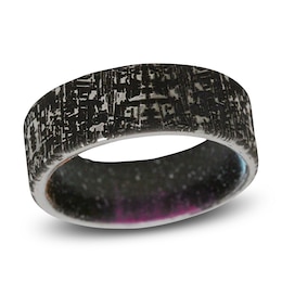 Men's 8mm Meteorite Pattern & Cerakote Sleeve Wedding Band Tungsten Carbide