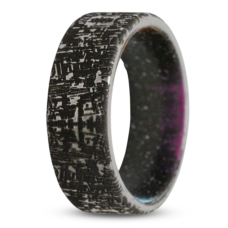 Men's 8mm Meteorite Pattern & Cerakote Sleeve Wedding Band Tungsten Carbide