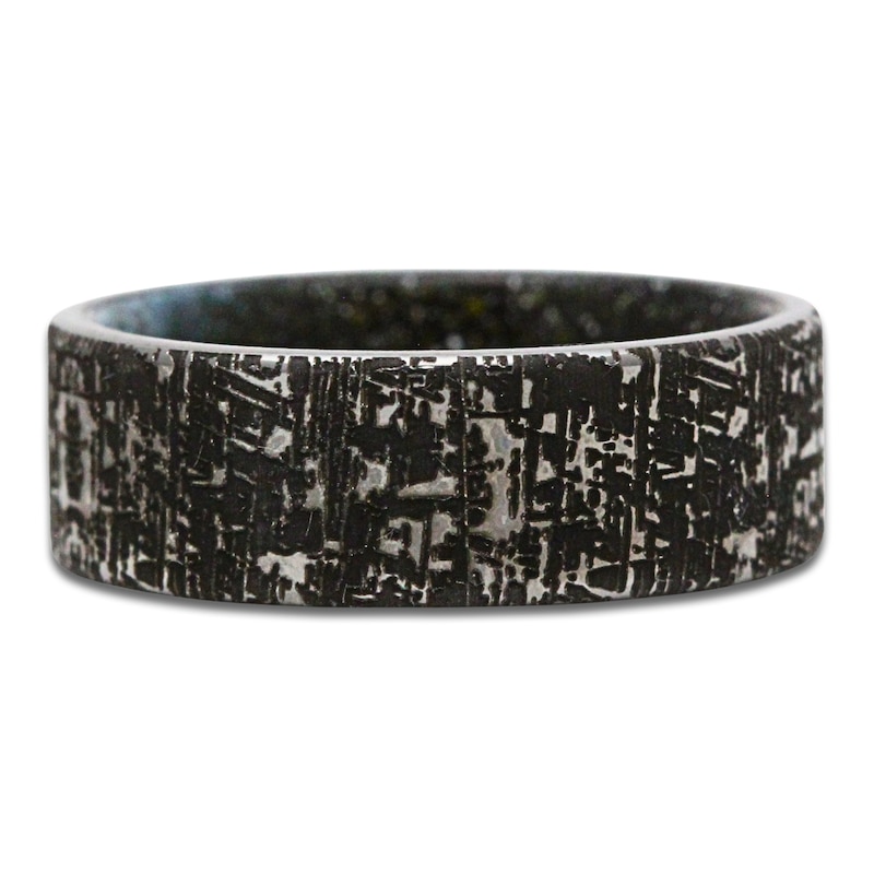 Men's 8mm Meteorite Pattern & Cerakote Sleeve Wedding Band Tungsten Carbide